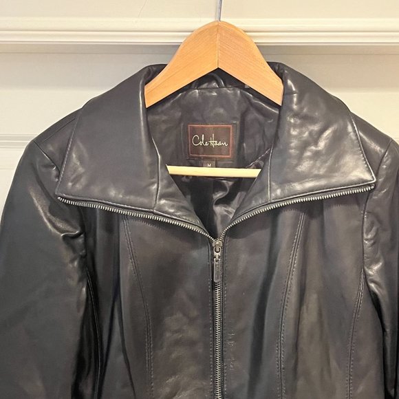 Cole Haan 100% Lambskin Black Leather Jacket - EUC, Size Medium - Picture 4 of 11